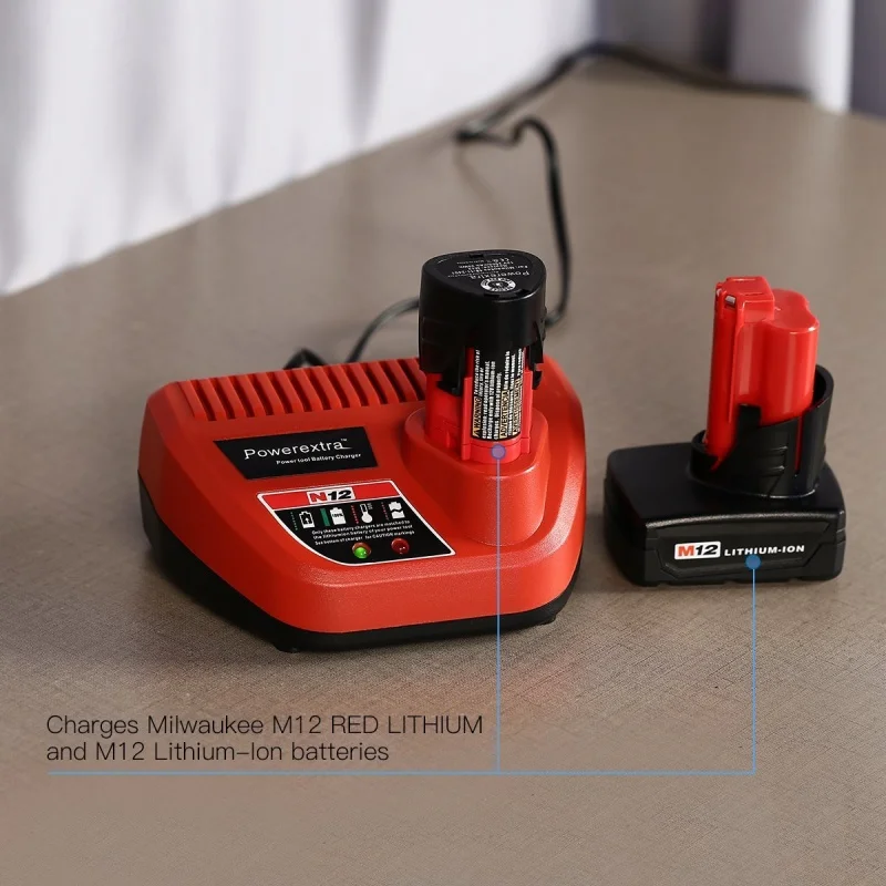 10.8V/12V Li-ion Battery Charger for Milwaukee M12 UK US EU SAA PSE Plug Smart  LED Display Lithium Fast Battery Charger