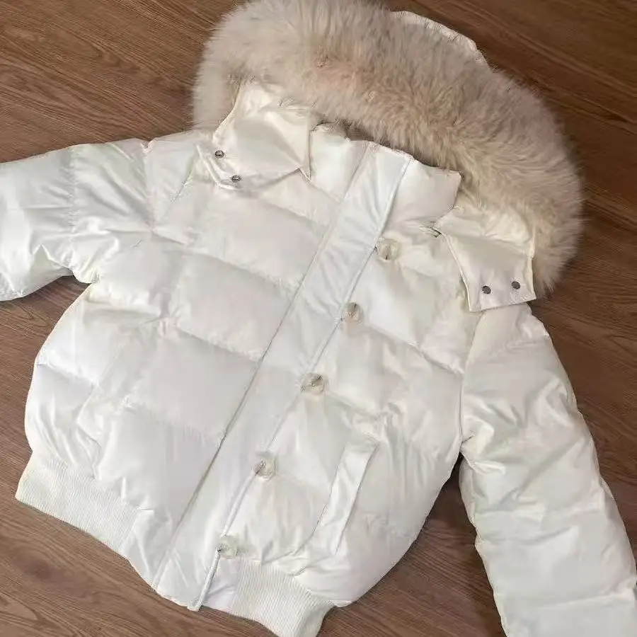 Y2K American Retro Fur Collar Hooded Cotton Coat  Women's Solid Navy Winter Warm Loose Casual Jacket