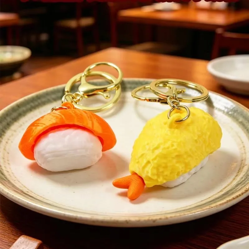 3D Printed Sushi Keyboard Clicker Keychain Cute Japanese-style Simulation Sushi Fidget Keyring Stress Relief Bag Pendant Gift