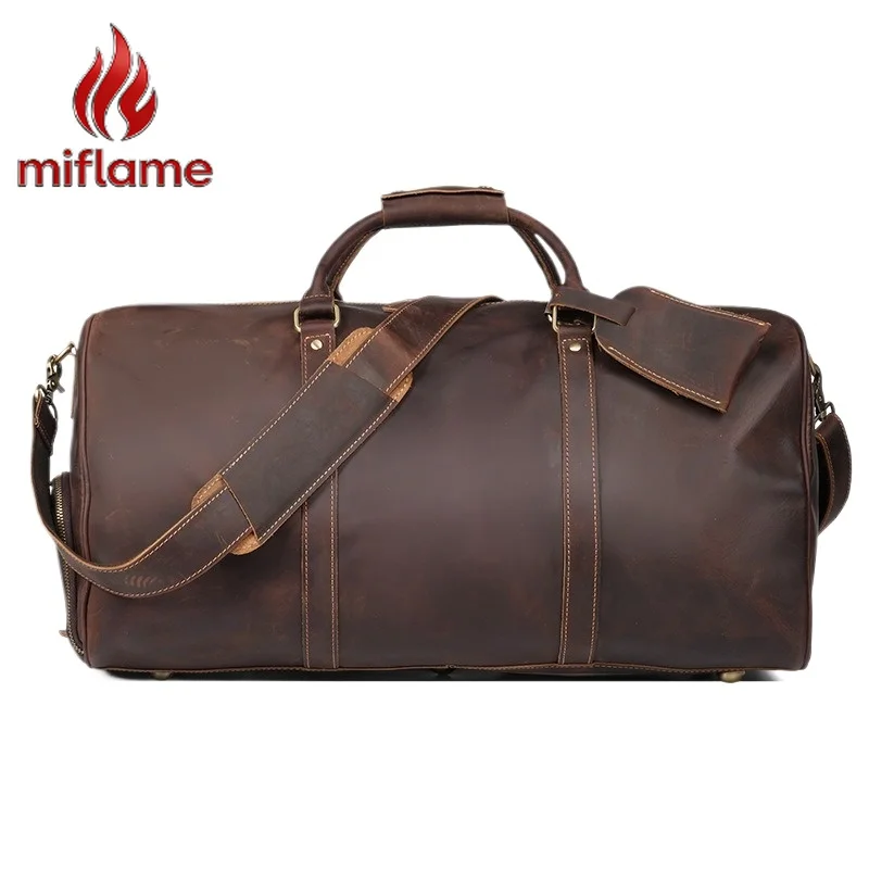 

Винтажная мужская дорожная сумка-дафл из кожи Crazy Horse с отделением для обуви, большая вместимость, для спортзала и коротких поездок