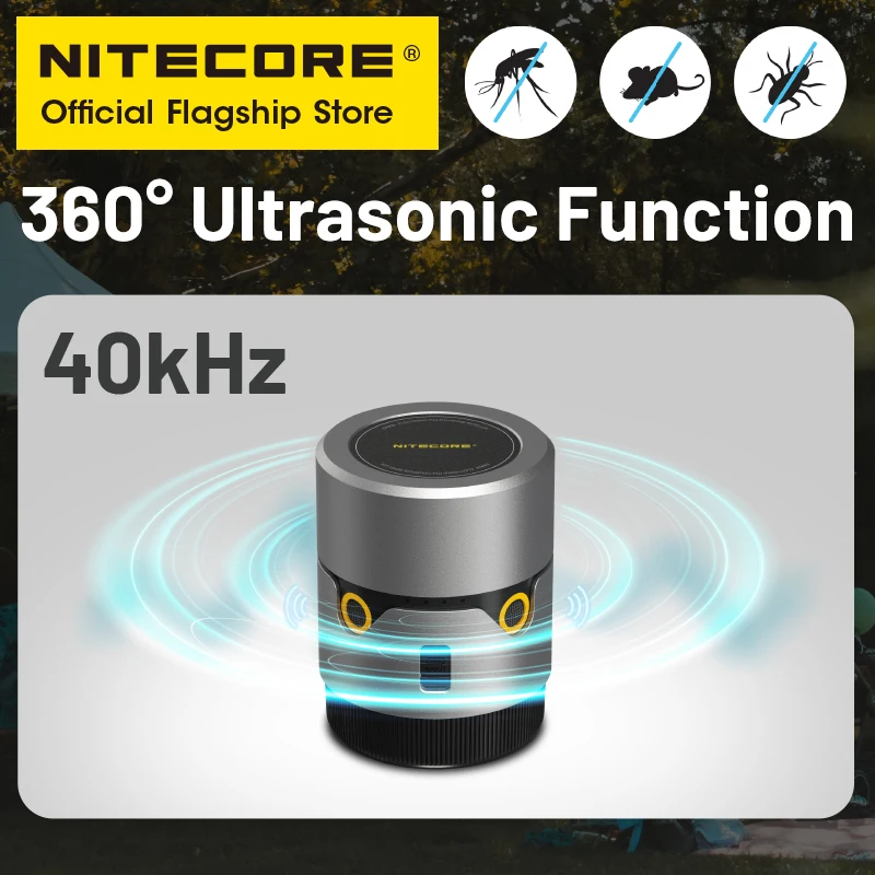 NITECORE EMR30 Portable Mosquitoes Repeller 20ft 360° Ultrasound Repelling Rat Cockroach 18W Power Bank for Camping BBQ Party