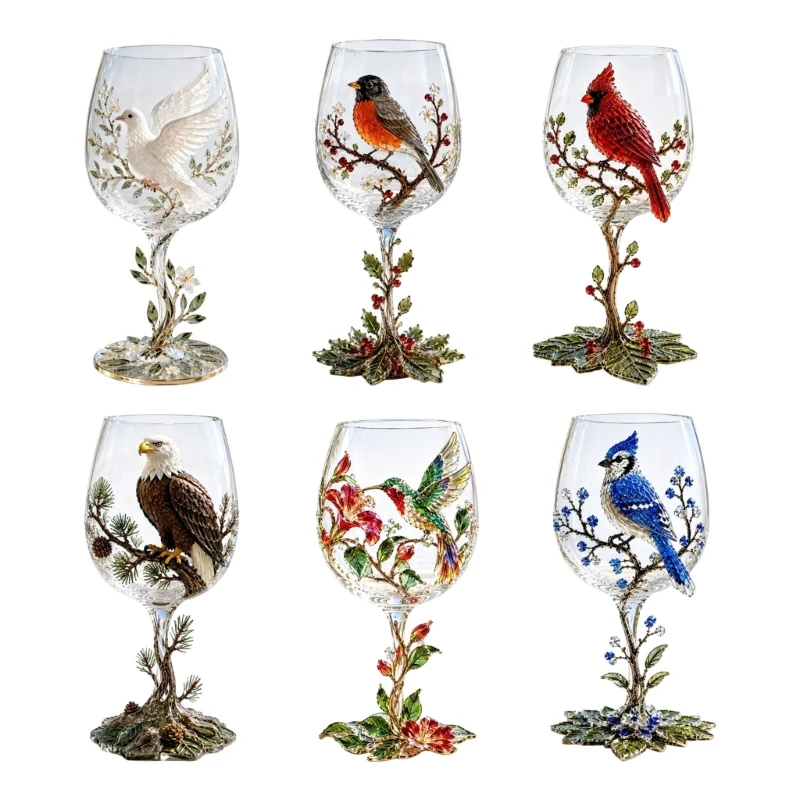 Decorative Bird Wine Glass with Design, Stemmed Glass Goblet for Serving Wine, Fruit Wine, or Cold Beverages B03E
