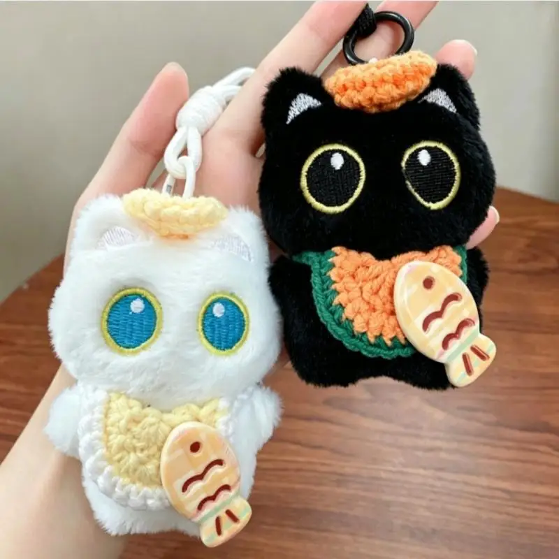 New 1pc Cartoon Plush Black White Cat Doll Pendant Car Keyring Backapck Hangings Decoration Gifts