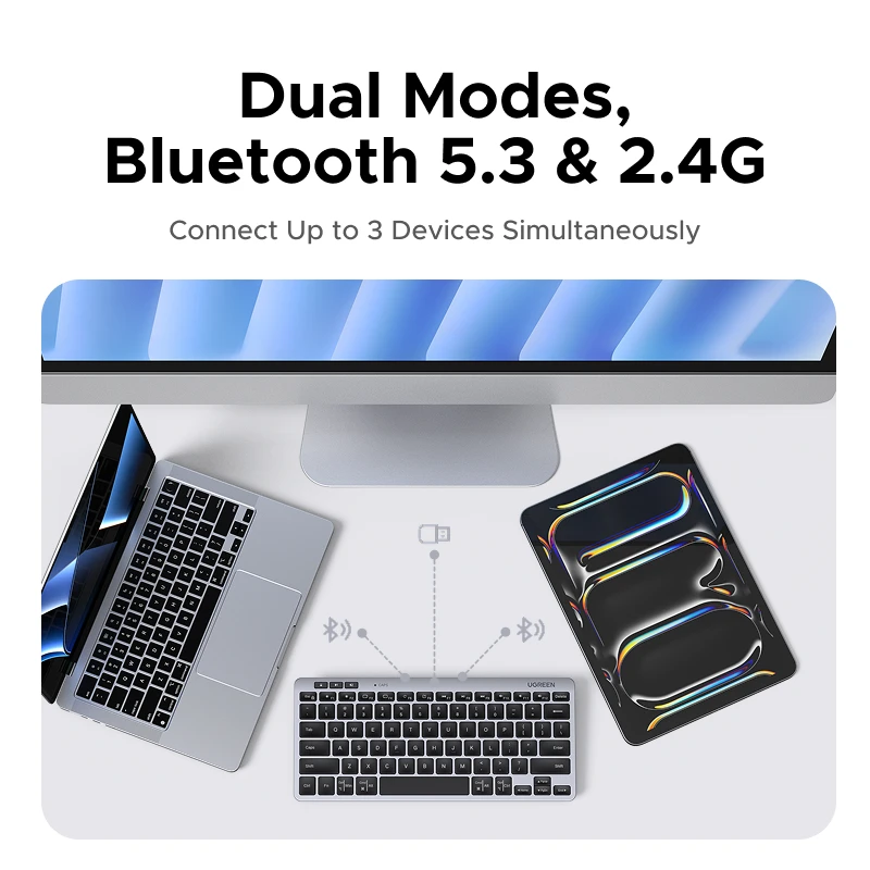 UGREEN Wireless Keyboard Bluetooth 5.3 & 2.4G Wireless Russian/EN 78 Keycaps For MacBook iPad PC Tablet
