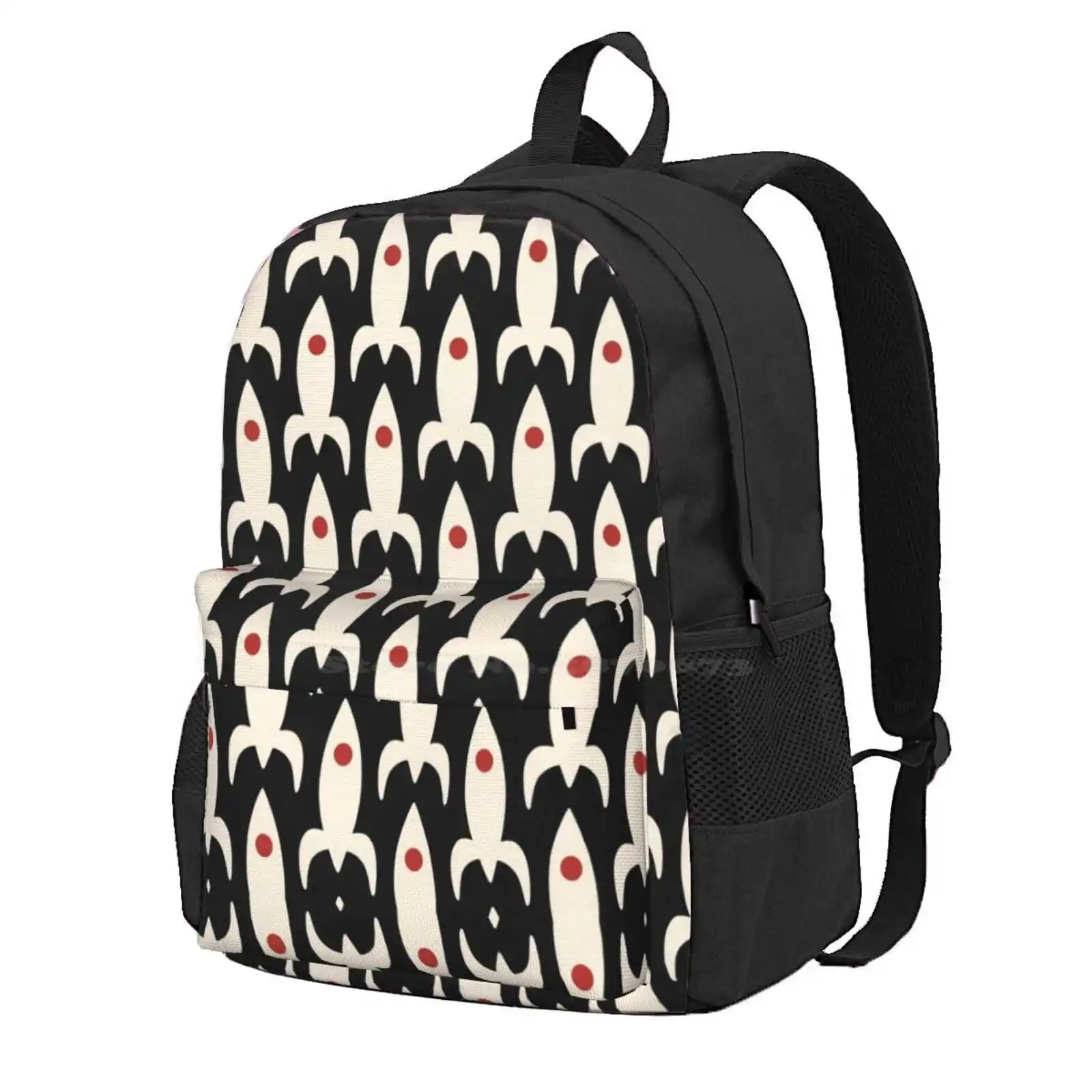 Space Age 1950S Rocket Ships Mid-Century Modern Atomic Age Pattern In Cream, Red, And Black Hot Sale Schoolbag Backpack Fashion