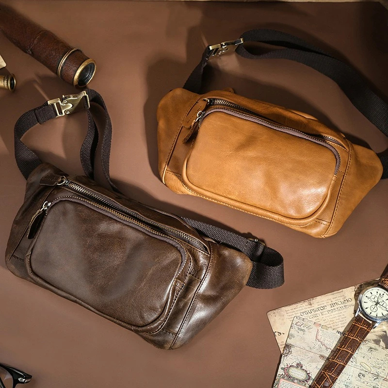 

Crazy Horse Leather Men's Multifunctional Leather Breast Bag