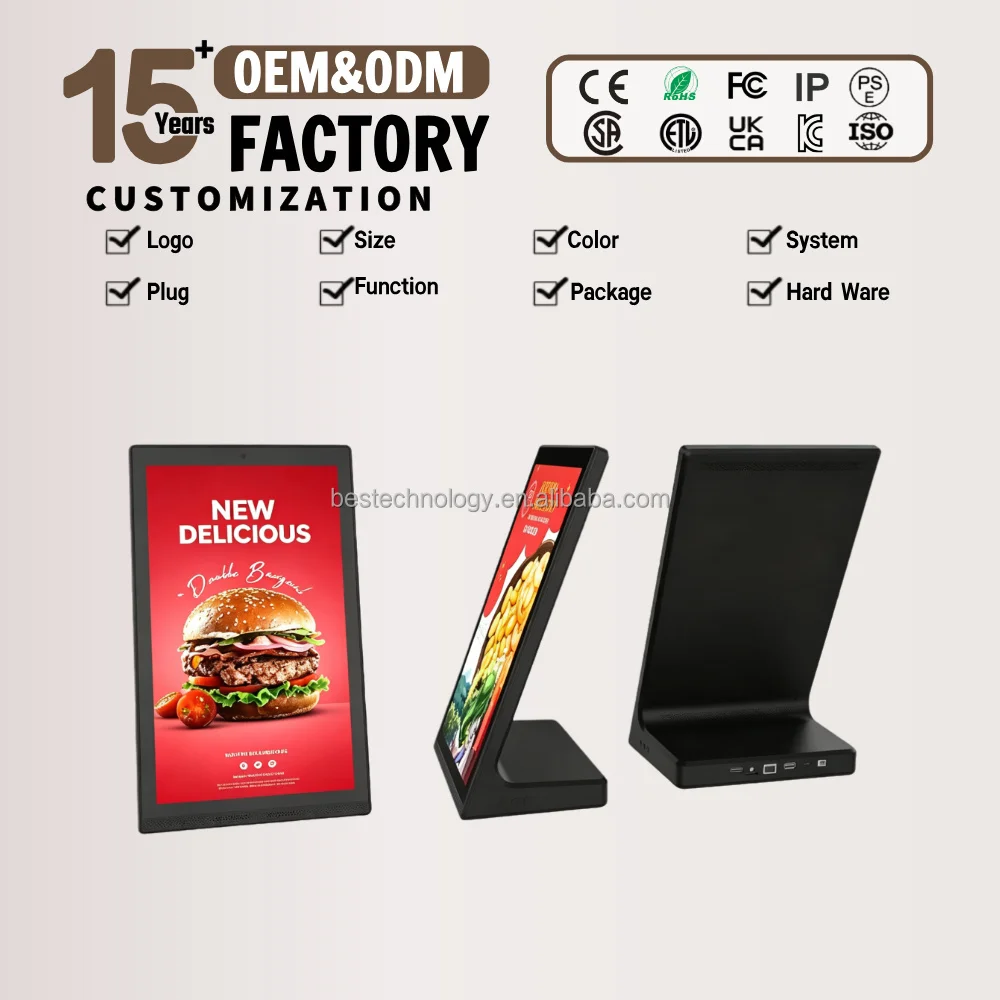 10.1 Inch L-Shape Touchscreen Desktop Digital Signage Android Kiosk Display For Restaurant Hotel Advertising
