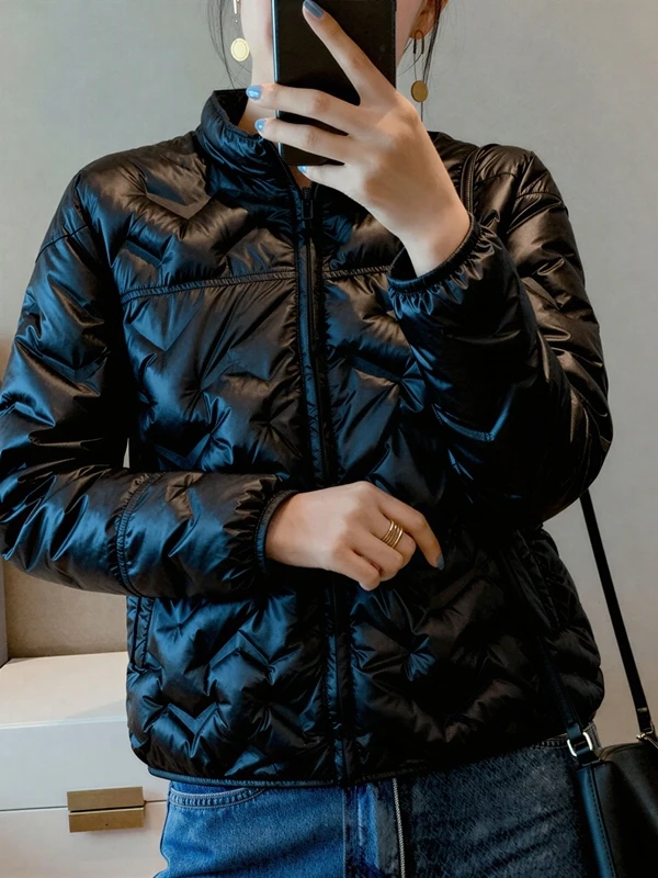 

Slimming Warmth Large Size Bla Stand Collar ort Cotton Jaet Women's Autumn Winter New Sle Thin Feels Premium Lightwei...