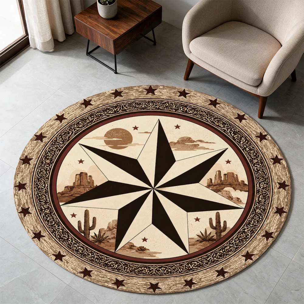 Vintage Desert Sunset Starburst Area Rug Bohemian Southwestern Boho Style Round Floor Mat for Living Room Decor