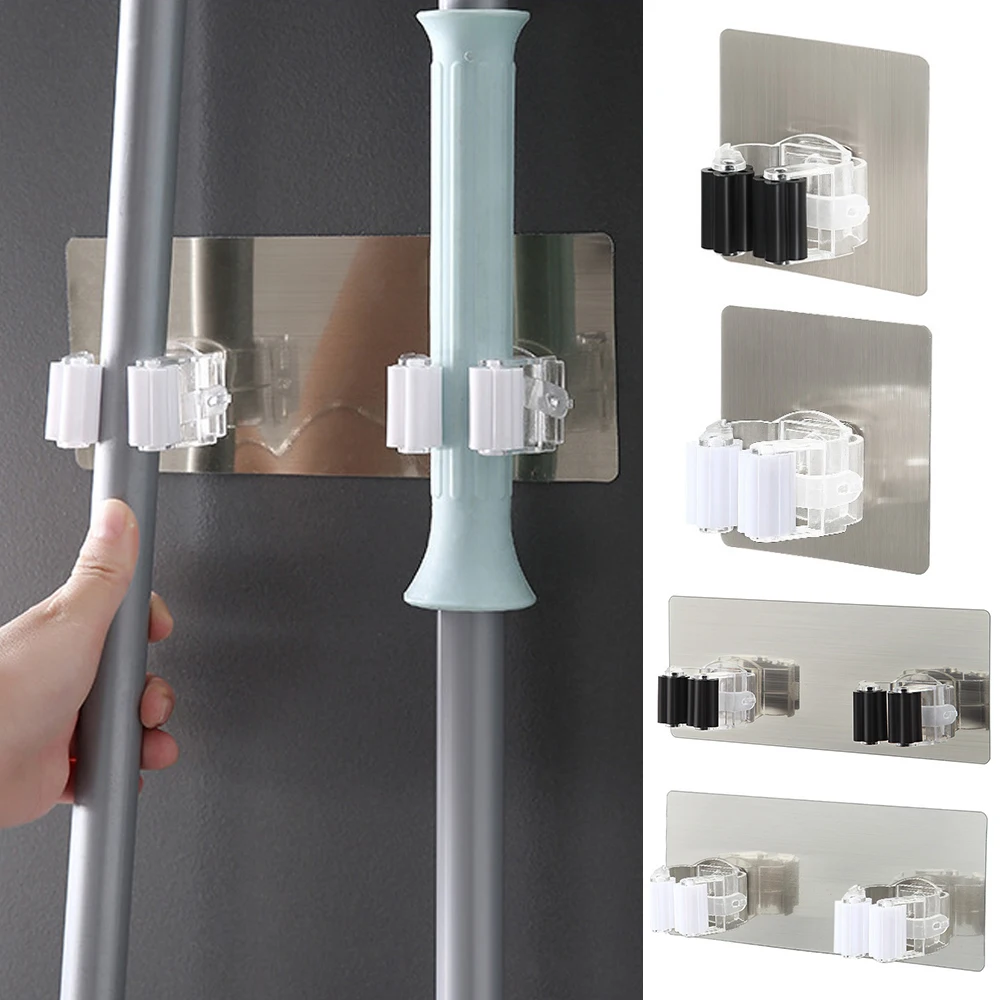 Mop Hook Wall Mounted Mop Clip Broom Organizer Holder Self Adhesion Non-punching Storage Hook Bathroom Mop Rack Umbrella Hanger