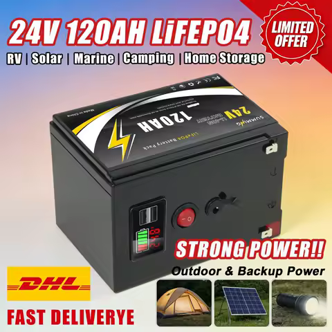 High-Cycle Lithium Battery 24V 120Ah🌧️LiFePO4 Deep Cycle Battery Iron Phosphate Battery, Ideal for Off-Grid Solar, Camping&amp;RV⛈️