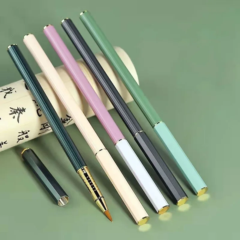 

New Chinese Calligraphy Practice Metal Rod Brush Pen Style Small Kai Writing Soft Hair Self Absorbing Ink Wolf Hair Soft Hair