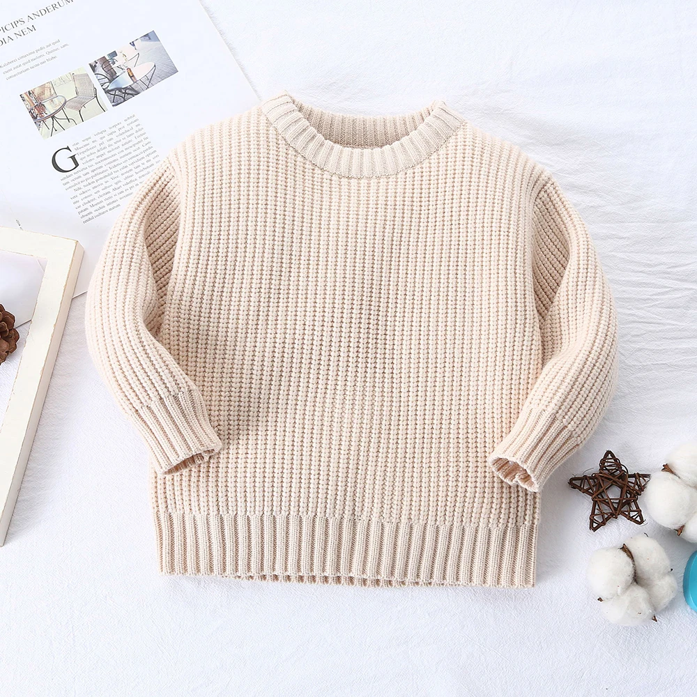 MILANCEL New Autumn Baby Clothes 0-2Y Baby Girls Solid O-Neck Sweater Boys Knitted Pullover Toddler Loose Base Sweaters