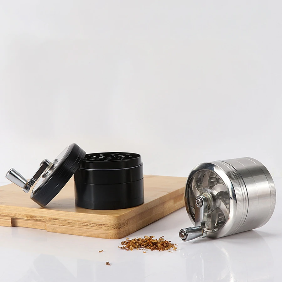 4 Layer 40mm Zinc Alloy Hand Mill With Handle Hemp Pepper Pot Spice Cigarette Accessories Herbal Tobacco Mill