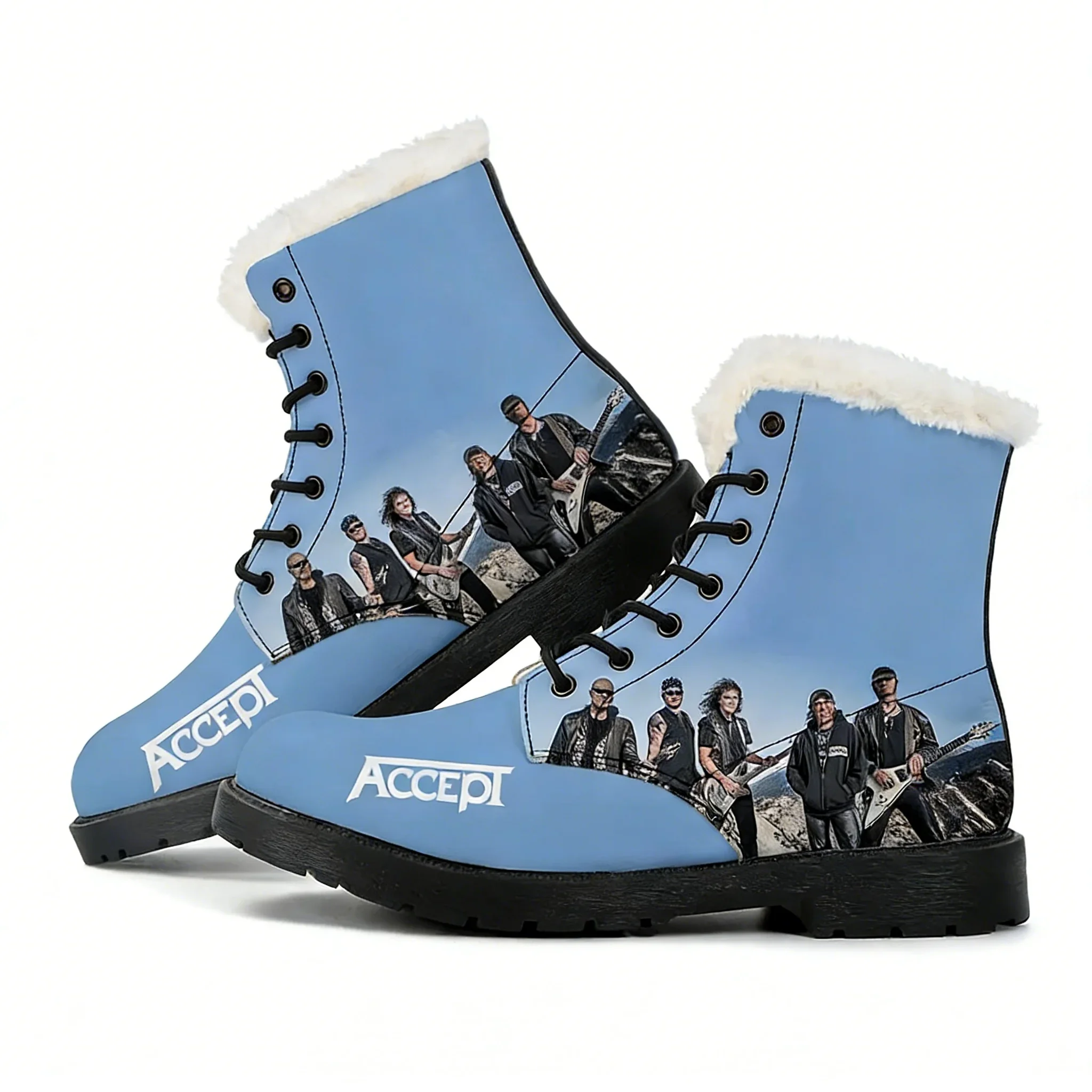 Accept Band Plush Boots Mens Womens Teenager Casual Shoes Outdoor Keep Warm Leather Boot Couple Print High Quality Custom Shoes