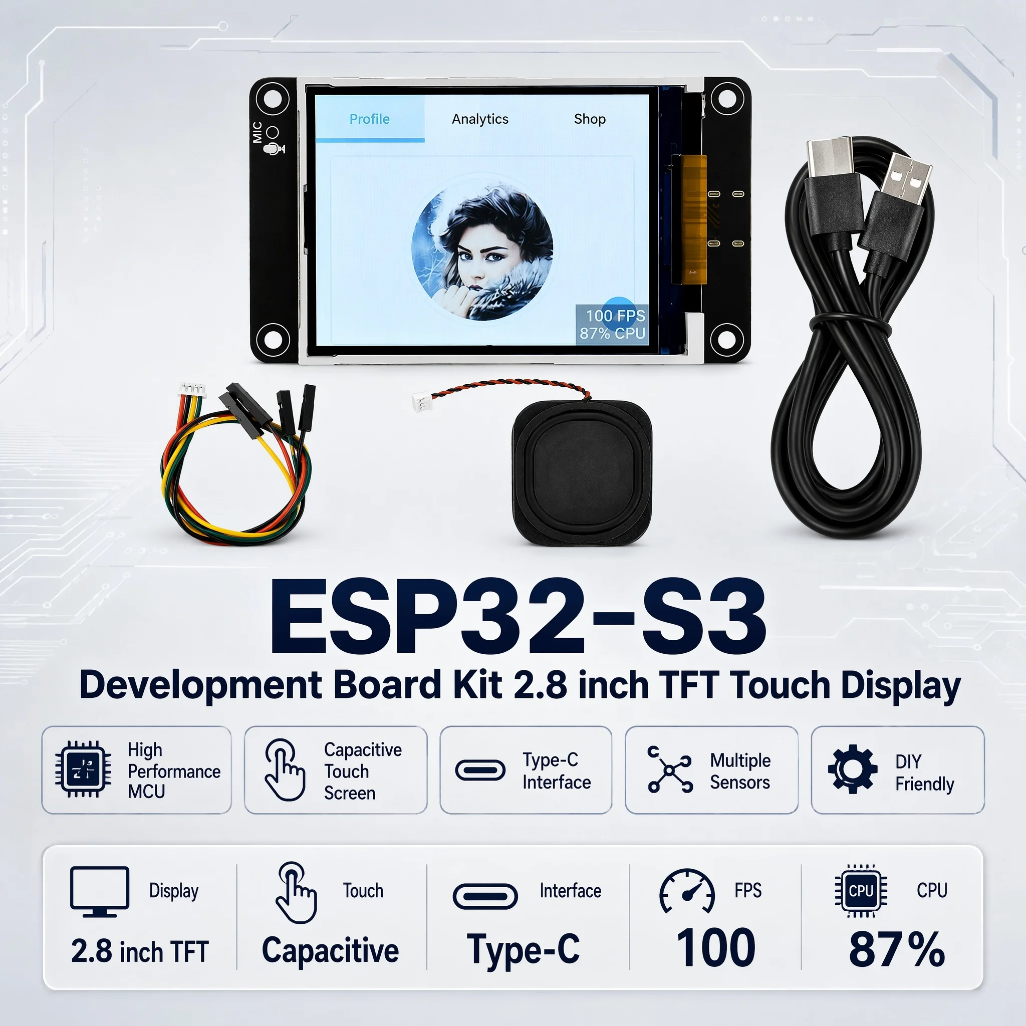 ESP32-S3 Development Board WiFi Bluetooth 2.8-Inch TFT Capacitive Touch Screen Intelligent Display Module Type-C For Edge AI DIY