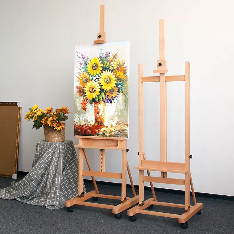 Beech Easel for Art Students with Trapezoidal Telescopic Adjustment Can Tilt Forward Floor Easel Easel KT Board Display Rack