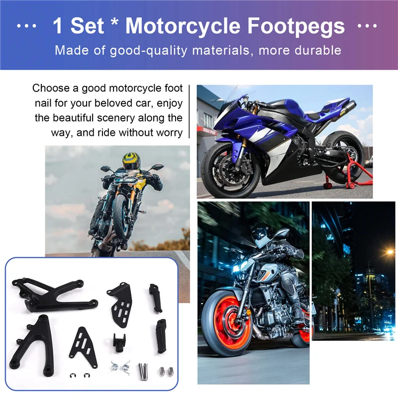 

A02Q-Motorcycle Front Rider Footrest Foot Pegs Footpegs Rearset Brackets For YZF R1 1000 2007 2008