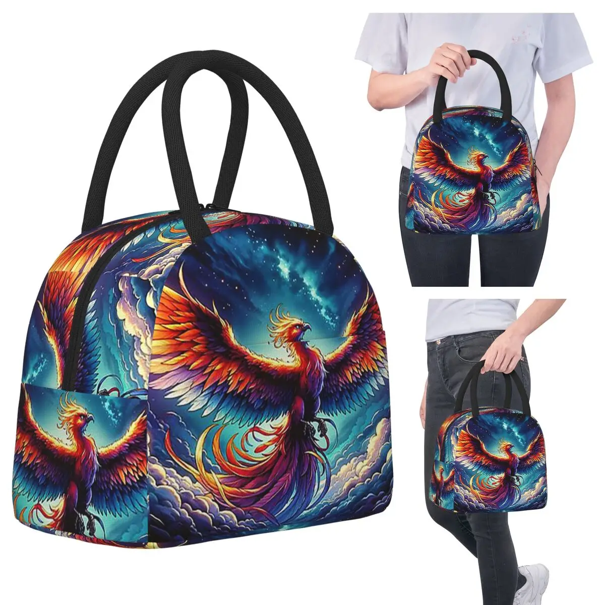 

Colorful Majestic Phoenix Insulated Lunch Bag for Kids School Cooler Thermal Food Box Tote Portable Lunch Boxes Container