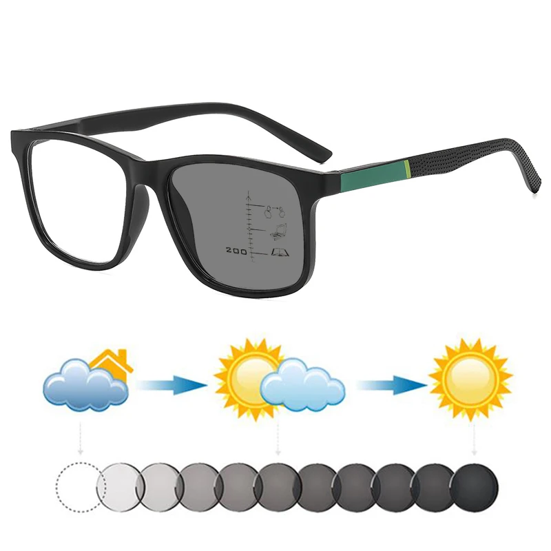Nouvelles lunettes de soleil photochromiques progressives multifocales pour femmes et hommes, style simple et carré, pour la lecture de près et de loin, hypermétropie, protection UV
