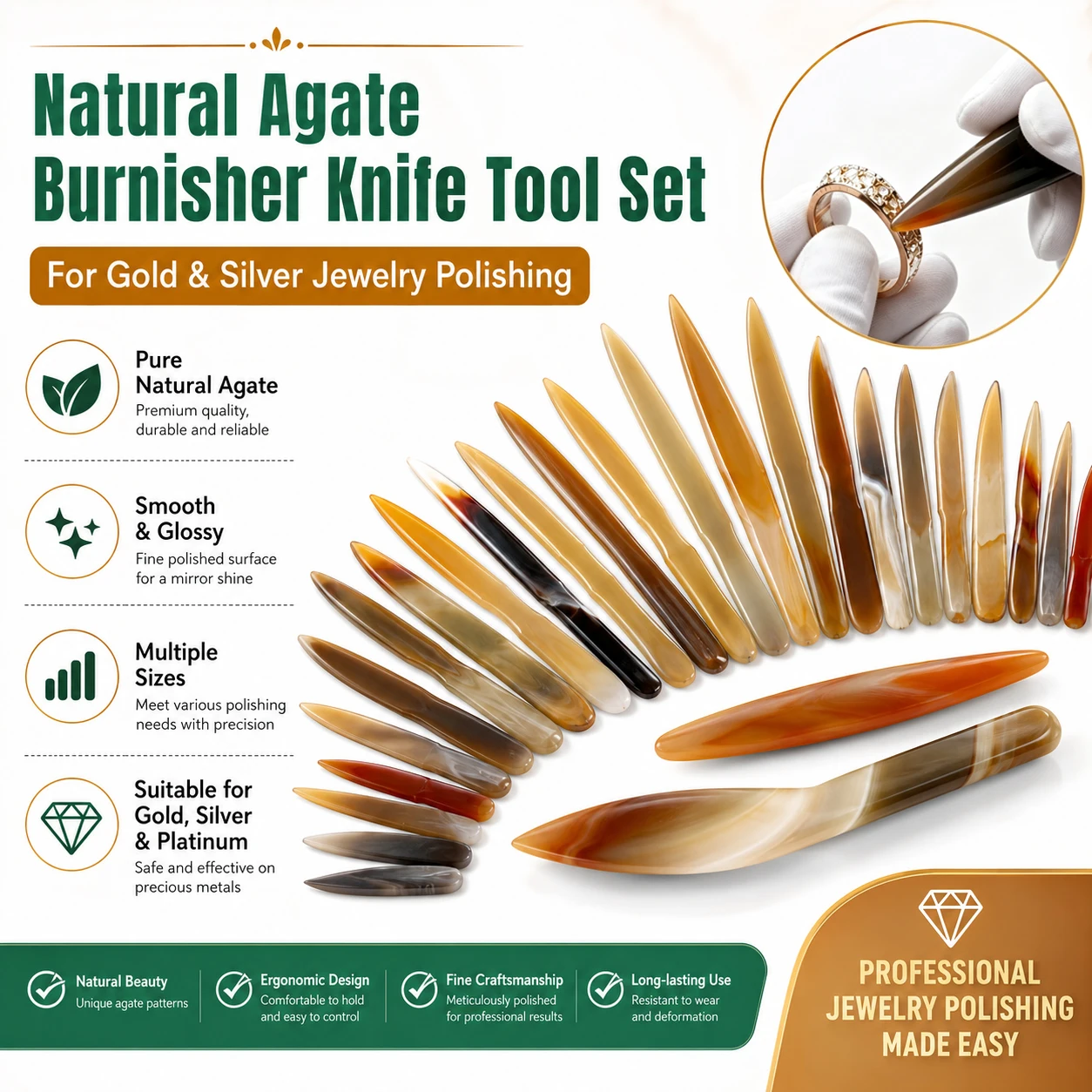 1/6Pcs Agate Burnisher Polishing Tool,Natural Stone Jewelry Burnisher for Golds  Silver Jewellery,Safe Polishing & Cleaning Tool