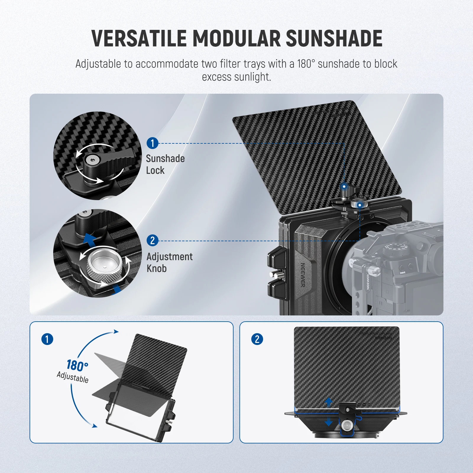 NEEWER Mini Matte Box Kit with 2X Square 4"x5.65" ND Filter, 1X Filter Tray, 4X Lens Adapter, Carbon Fiber Top Flag