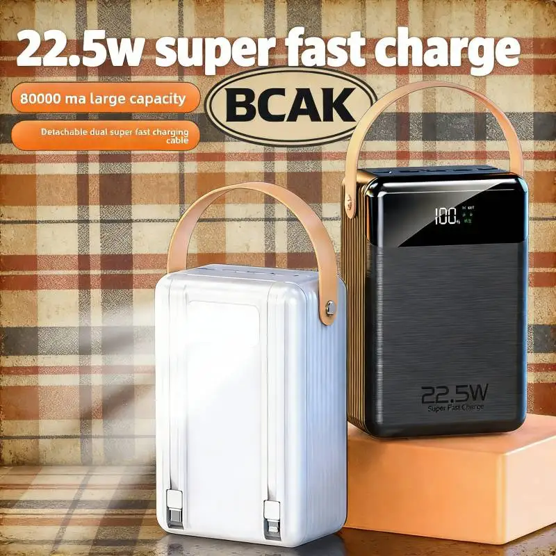 BCAK Compact Power Bank 80000mAh Super Fast Charging Self Contained Cable Easy to Carry for Outdoor Trips