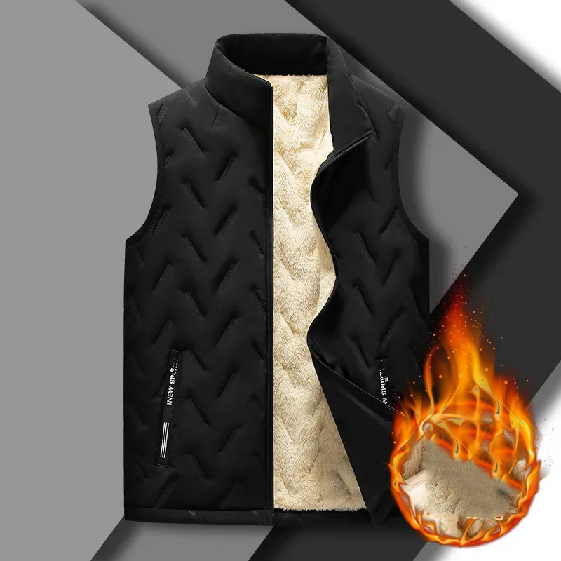 Winter Man Vest New Thicken Fleece Cold-proof Stand Collar Male Waistcoat Simple Solid Color Zipper Sleeveless Versatile Coat