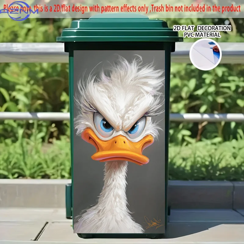 [2D Flat Printing] 1pc 2D Pattern Printing Kitchen Trash Can Sticker X inch Angry White Duck Theme Kitchen Home Decoration Wal