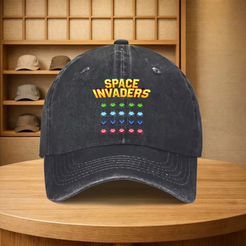 Retro Space Invaders Pixel Art Baseball Cap Unisex Adjustable Cotton Hat Multiple Colors