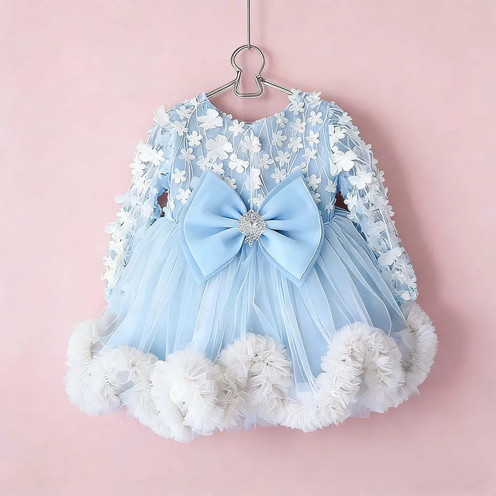 Платье для девочки на заказ, с цветочными аппликациями, длиной до колена, классическое праздничное платье, подходит для свадеб и дней рождения маленьких девочек.