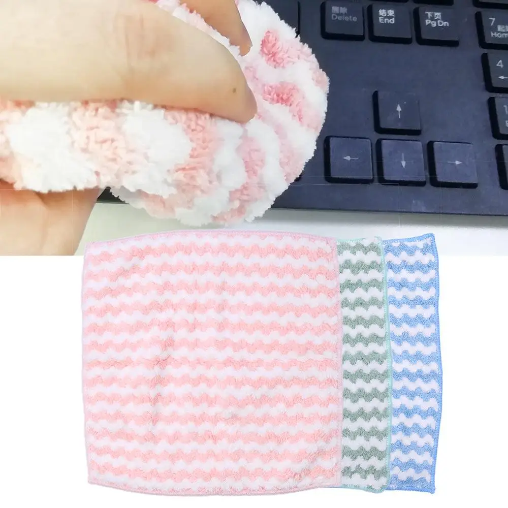 Microfiber Cute Tableware Striped Flower Coral Velvet Kitchen Tool Wiping Rag Dish Towel Cleaning Cloth Wash Cloth