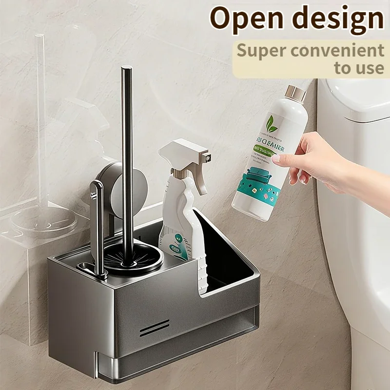

Suction Cup Toilet Brush Holder, No Drill Wall Mounted Storage with Cleaning Tool, Space Saving Bathroom Organizer for Tank Wall