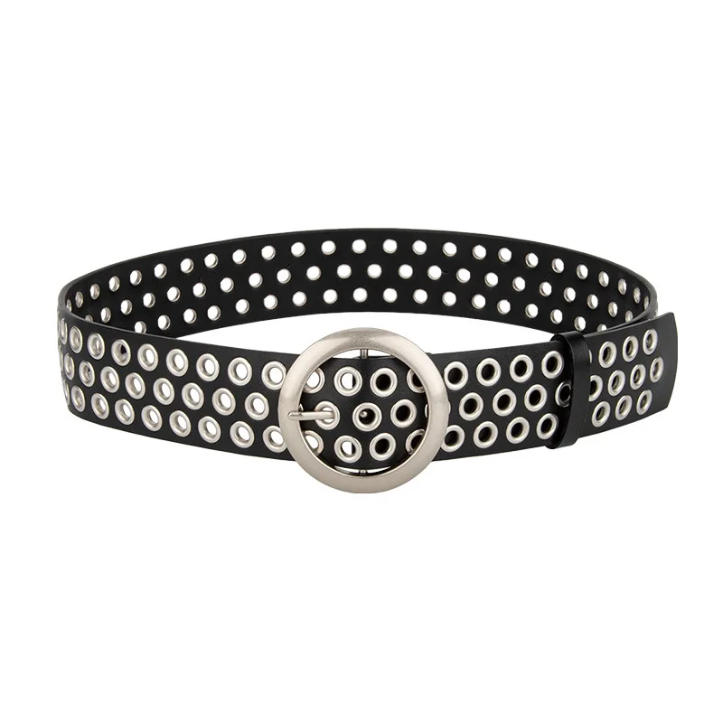

Retro Hollow Circle Buckle Leather Belt, Stylish Round Hole Design Waist Belt For Women