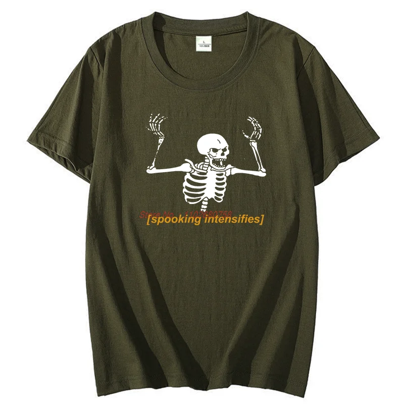 Spooky Scary Skeleton Meme Graphic T-Shirt Summer Cotton Short Sleeve Print Shirt Spooking Intensifies Trendy Casual Wear