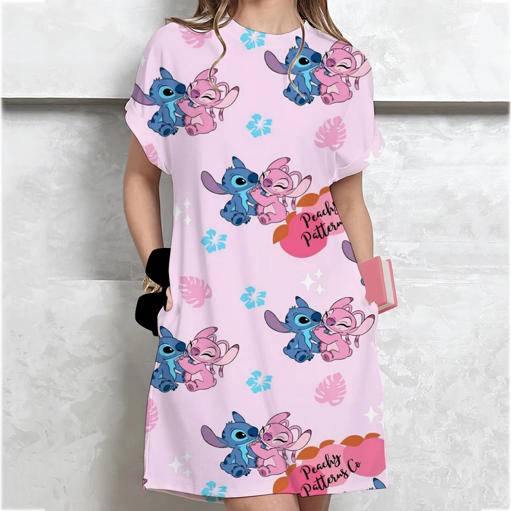 Sundress ชุดลําลองแขนสั้นของผู้หญิงชุดใหม่ขนาดบวกของผู้หญิงหลวมย้อนยุคเย็บพิมพ์เสื้อยืดจั๊มสูท