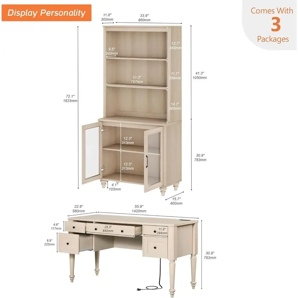 

Special OfferHome Oice Urniture Set, 56'' Executive Desk With Charging Station, 72" Tall Bookcase With 2 Glass Do, Wood Computer