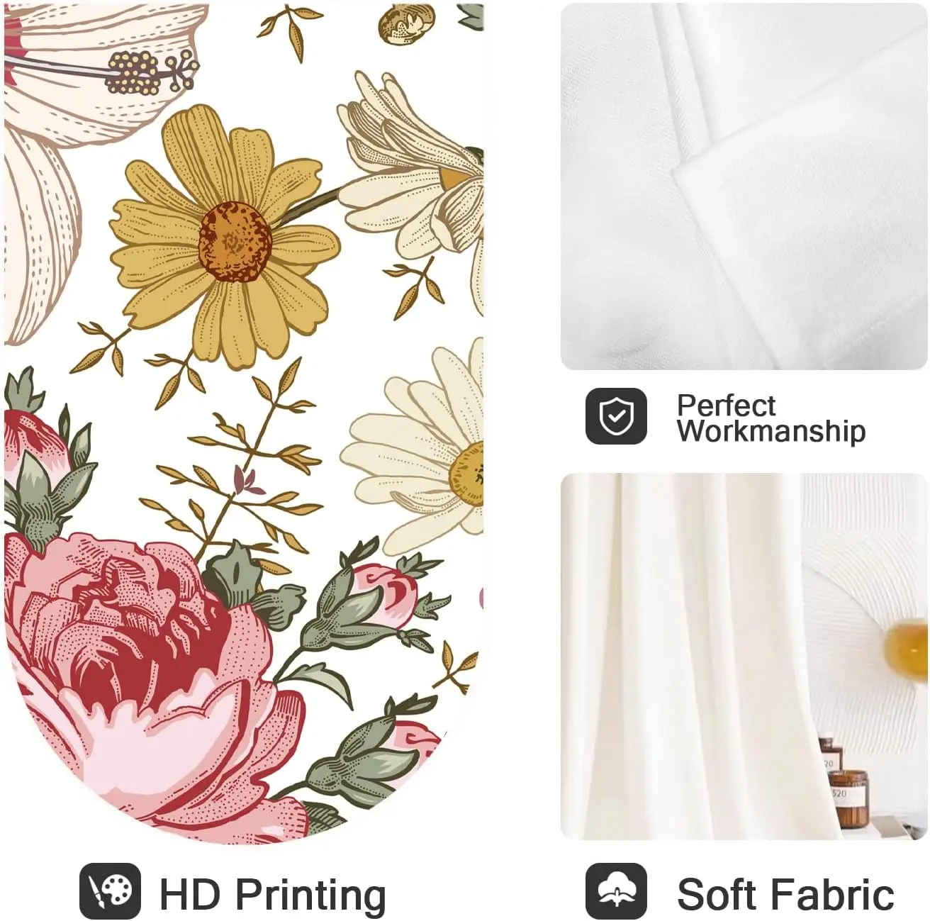 Pink Floral Window Curtains for Bedroom Rod Pocket Vintage Spring Flowers Wildflower Colorful Boho Kids Cute Plants Girls Women