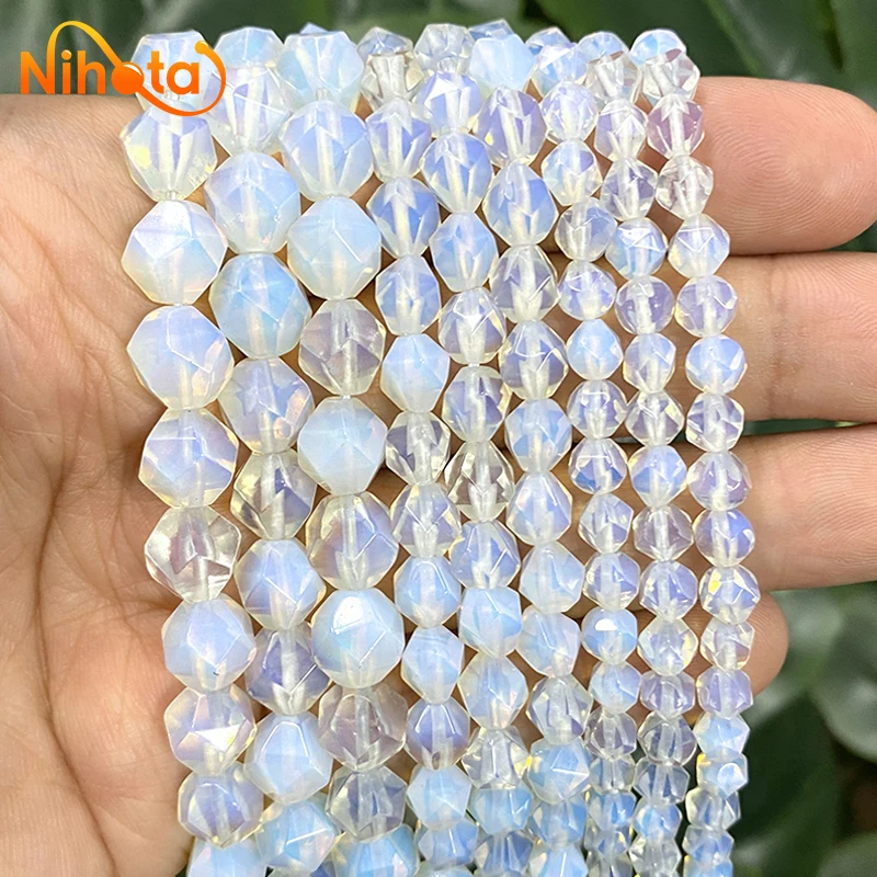 Faceted White Opalite Quartz Spacer Loose Beads DIY Natural Stone for Jewelry Making Bracelet Earrings Rings 14