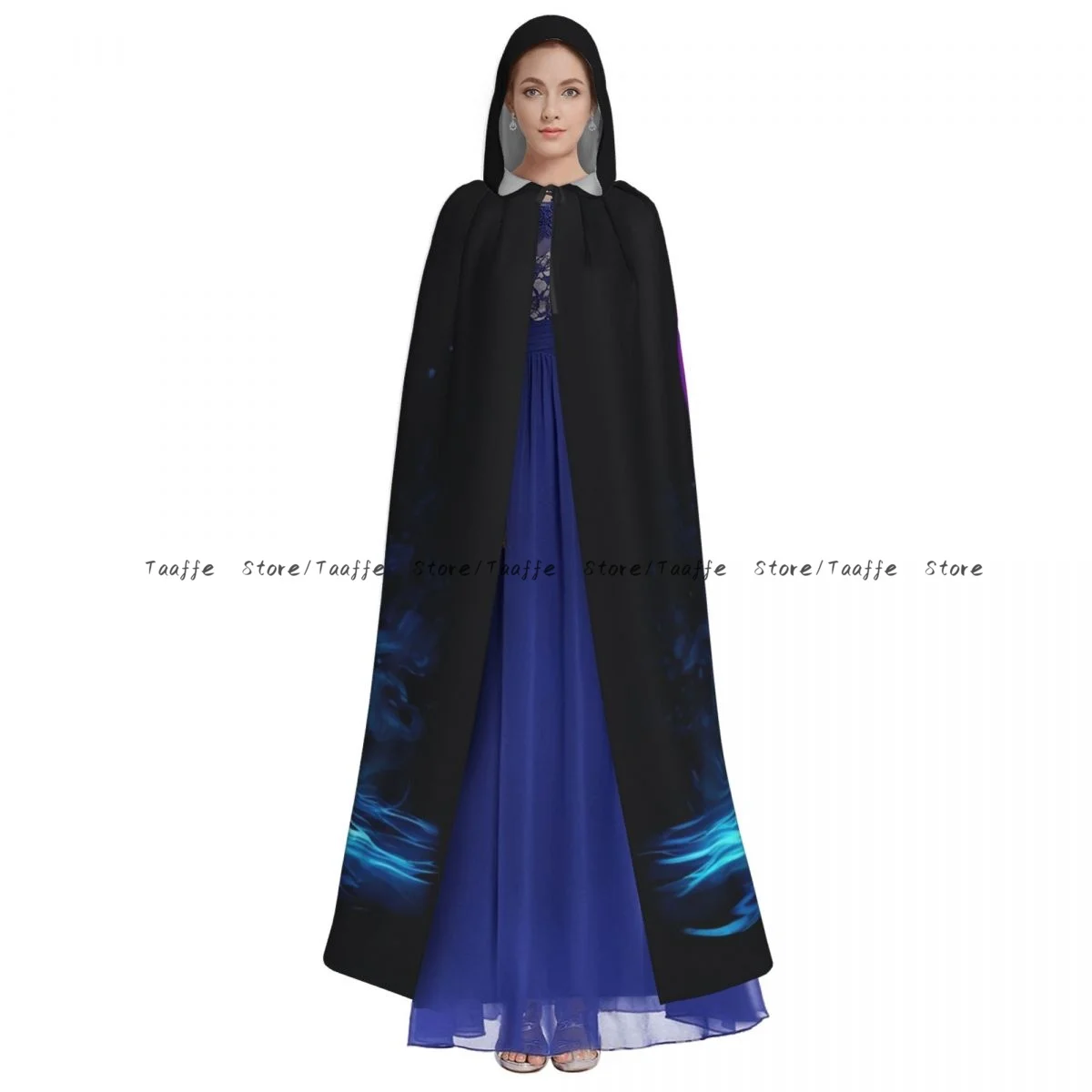 Adult Jellyfish Print Cloak Cape Hooded Medieval Costume Witch Wicca Vampire Halloween Costume Dress Coat