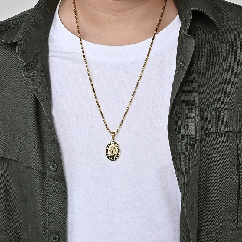 Medal San Miguel Arcanjo Archangel Necklaces Stainless Steel Chain Necklace Saint Michael Pendant Necklace Lucky Apotropaic Gift