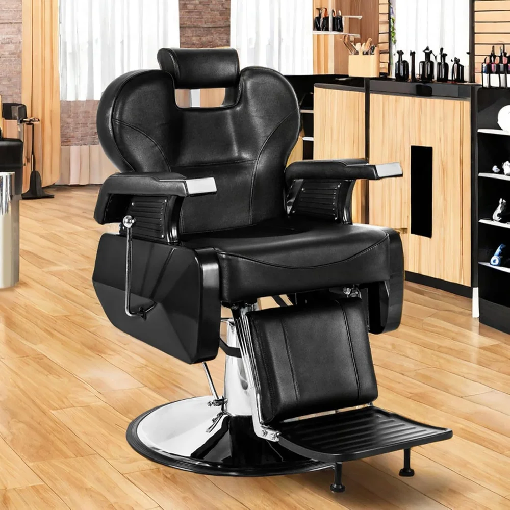 

Black Barber Chair Salon Chair Reclining Barber Chair for Barbershop Hydraulic with Headrest