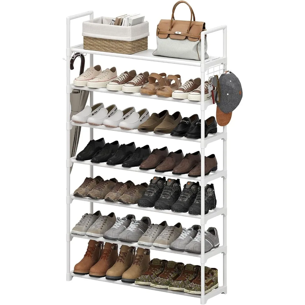 

XMSJ 7 Tiers White Shoe Rack Organizer Storage for Closet 28-32 Pairs Metal Stackable Shoe Rack Shelf for Entryway