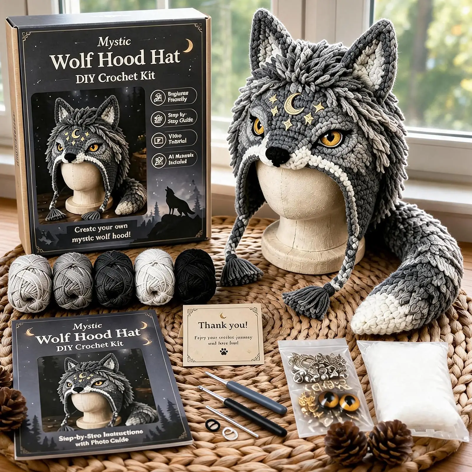 Crochet Bucket Hat Kit Knitting Animal Headwear Photo Props With Step-by-step Guide Crochet Hat DIY Supplies For Adults Teens