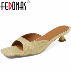 FEDONAS Concise Thin Heels Women Slippers Genuine Leather Summer Fashion Mature Party Prom Shoes Woman Sandals 2024 New Arrival