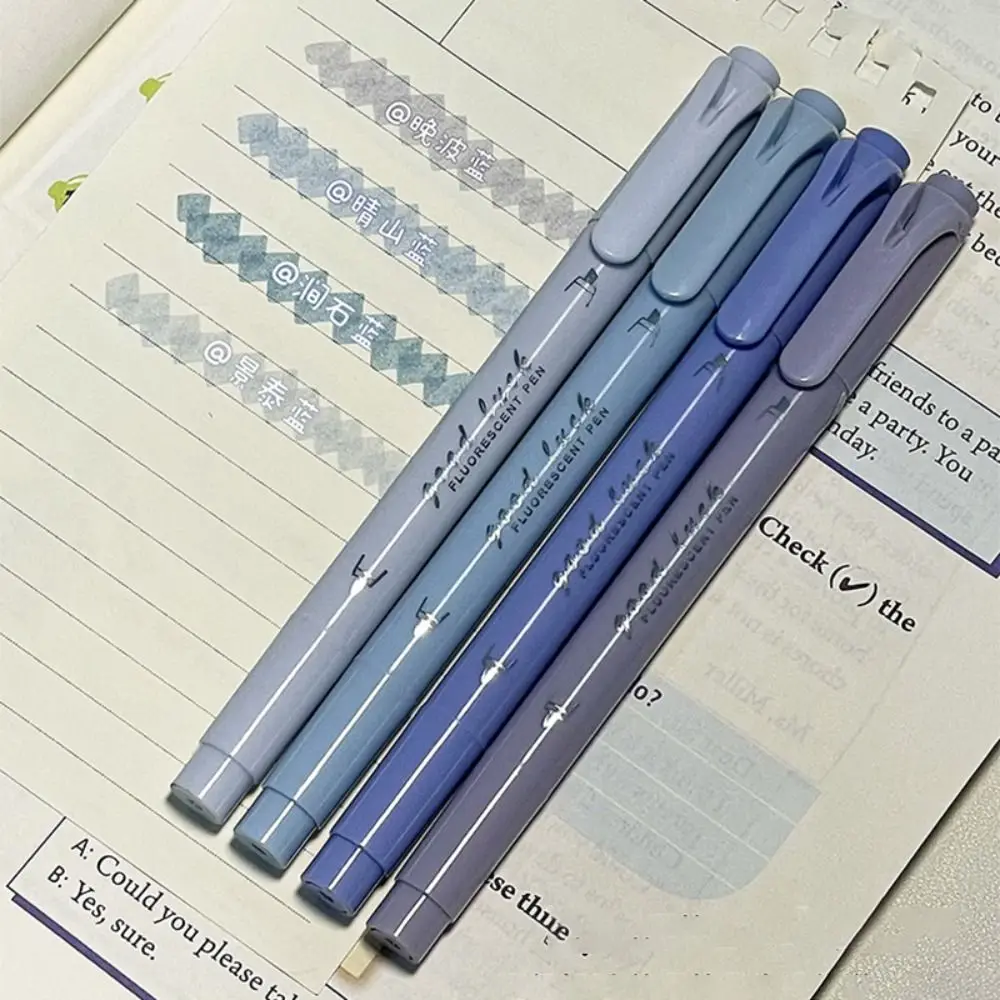 4Colors/Set Double Head Fluorescent Pen Learning Prize Gradient Color Highlighter Stationery Line Color Marker Pen