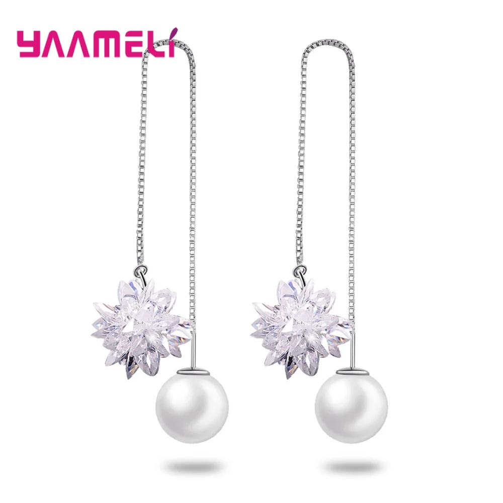S925 Sterling Silver Jewelry Earrings Pendientes Shining White Cubic Zircon Ice Flower Original Design for Woman Girl Gifts