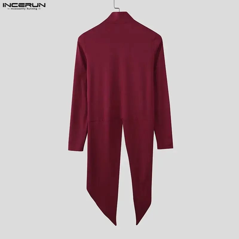 INCERUN Men Irregular Shirt Solid Stand Collar Long Sleeve Zipper Male Cardigan Streetwear 2026 Fashion Casual Tops Men Clothing - Image 5