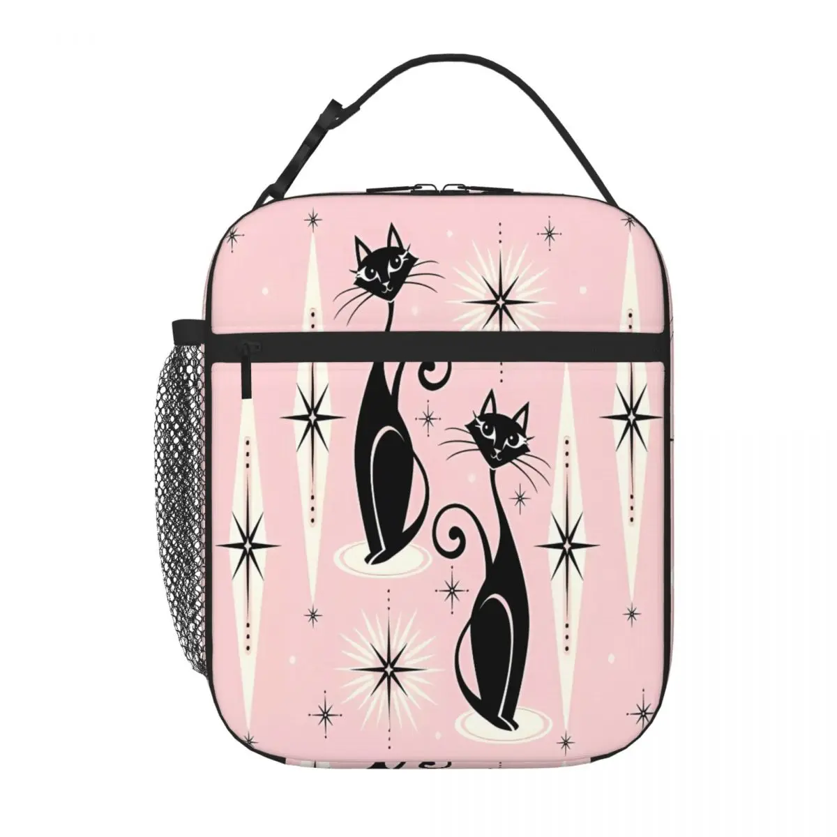 Hot Sale Mid Century Meow Retro Atomic Cats LG Double Deck Sports Lunch Bag Office Outdoor Lunch Leakproof Lunch Bag
