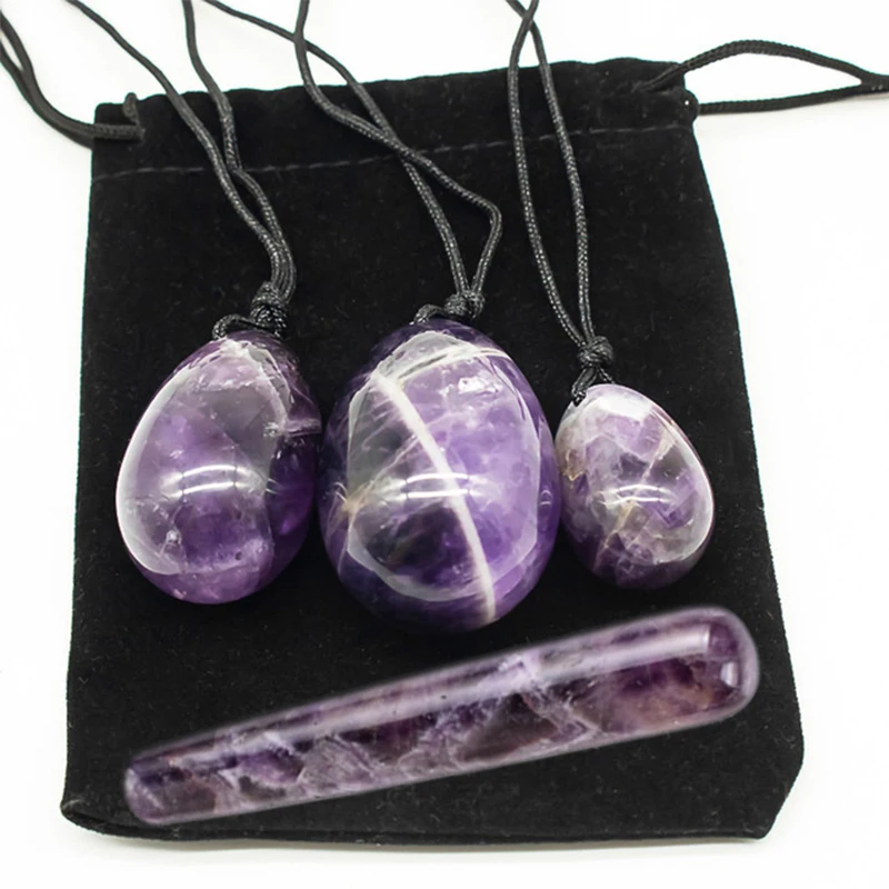 

Amethyst Yoni Eggs Set Natural Jade Stone Crystal Yoni Wand Feminine Hygiene Kegel Ball Women Vaginal Muscle Massage Exerciser